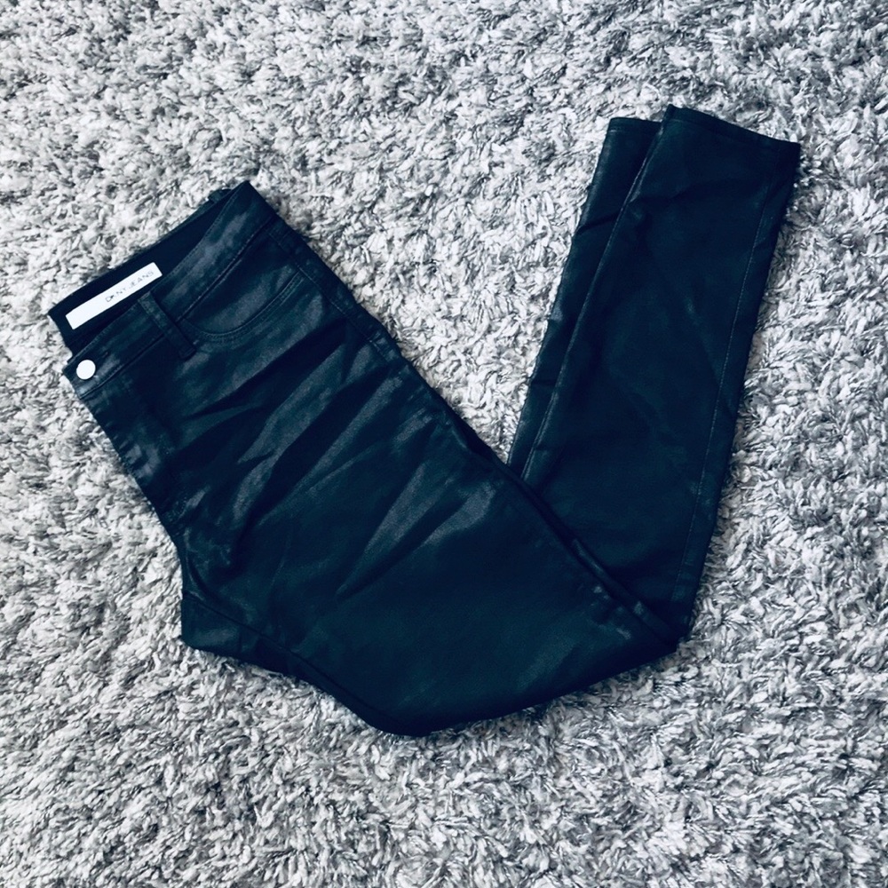 DKNY Waxed Leather Denim Skinny Jeans